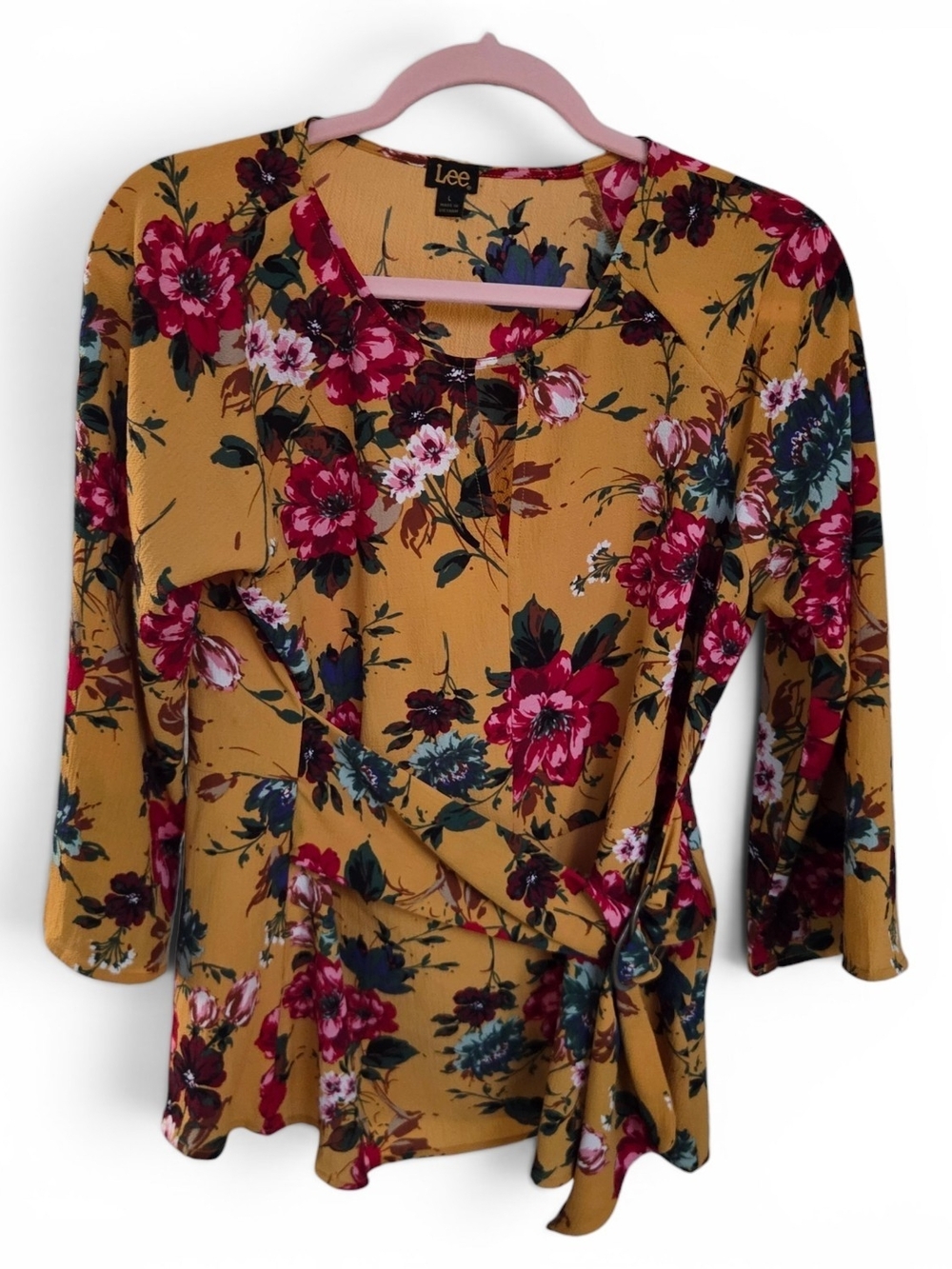 Lee Women’s Mustard Floral Wrap-Style Top